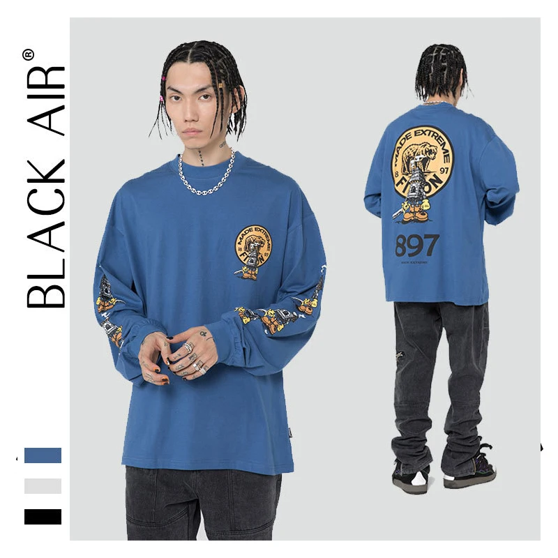 

Streetwear Oversized T Shirt Men Long Sleeve Leisure Campus Culture Simple Printing Multicolor Crewneck T-shirt Male Clothing
