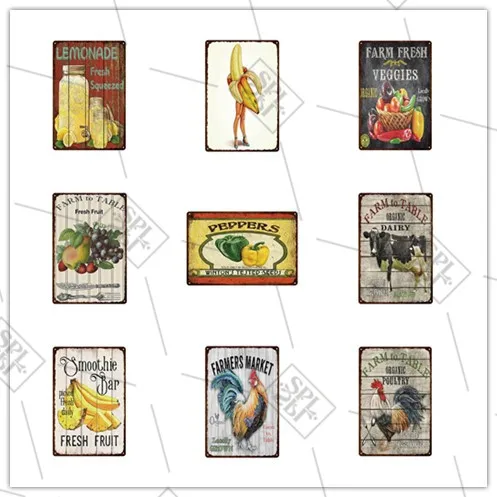 Знак фермерского рынка винтажный металлический знак для томатов бананов фруктов