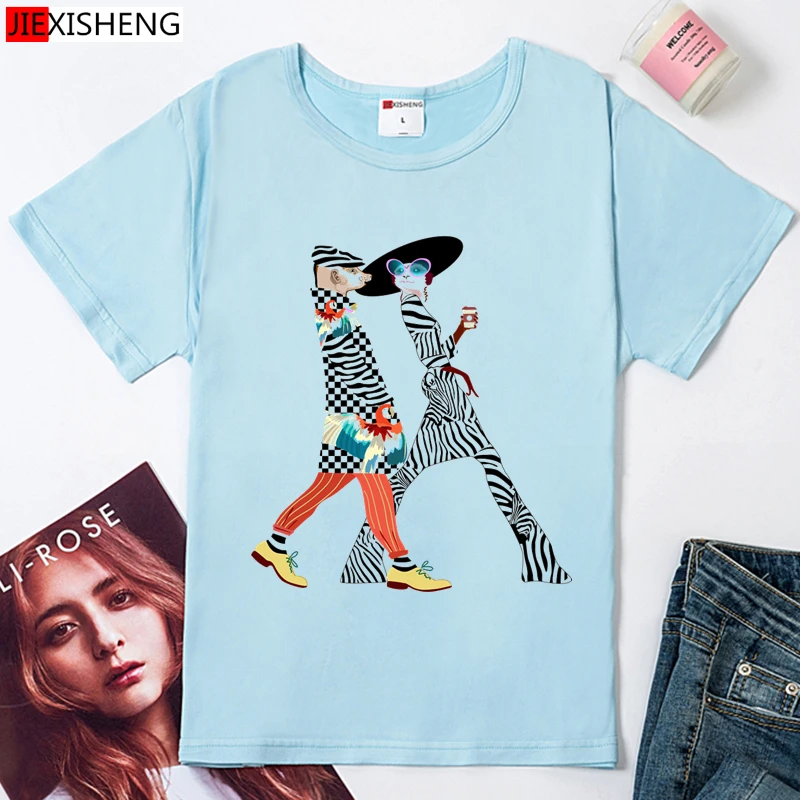 JIEXISHENG модная женская футболка с принтом Летняя Повседневная коротким рукавом 2020