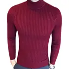 Мужской зимний теплый свитер с длинным рукавом и высоким воротником, облегающий пуловер, вязаная одежда с переплетением, мужской осенне-зимний вязаный Топ, одежда, мужской свитер