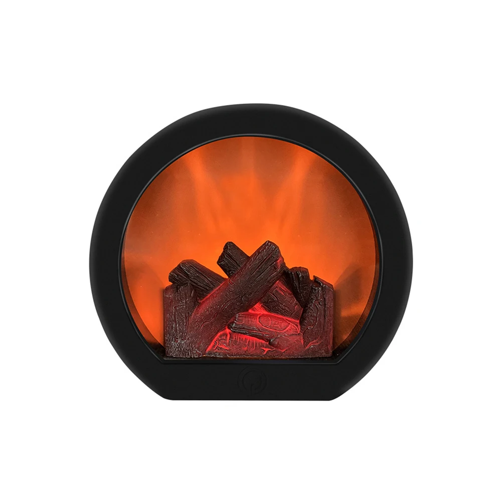 

Gift Round Decorative Portable Simulation Flame Led Indoor Living Room Fireplace Lantern Flameless Touch Switch USB Rechargable