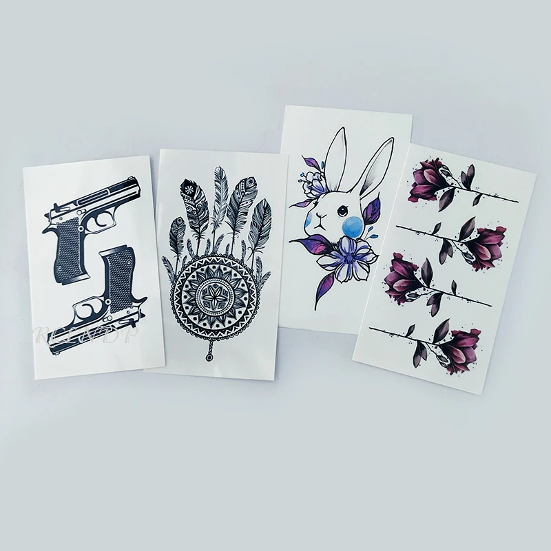 Водонепроницаемая Временная тату-наклейка линия тотемный Цвет Цветок Птица
