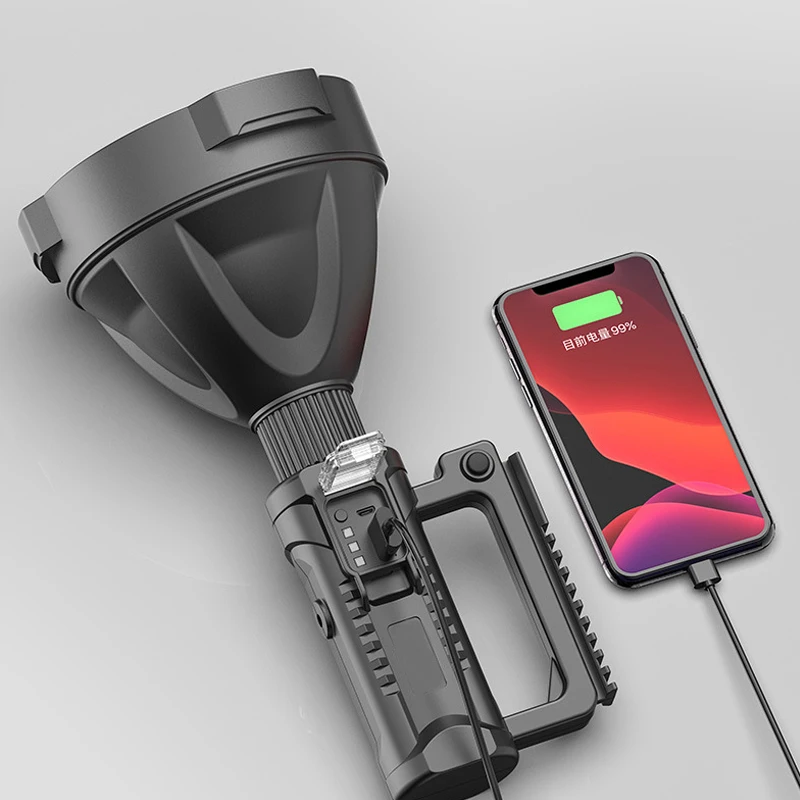 en Ucuz Süper Parlak LED Taşınabilir Spot El Feneri Projektör Tabanı Ile Su Geçirmez Projektör USB Torch Dropshipping