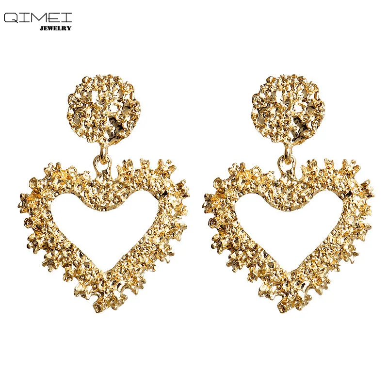 Большие серьги подвески FN в форме сердца с металлическим золотом для женщин