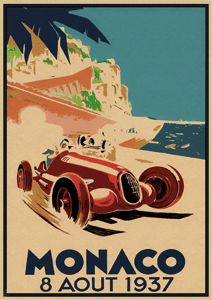 Grand Prix Супер гоночный автомобиль Ретро гонка Monaco 64 й двигатель постер Настенная