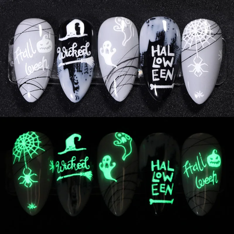Halloween Luminous 3D Nail Sticker Decals Skull/Pumpkin /Ghost Glow Horror Patterns Art Stickers Decorations | Красота и здоровье