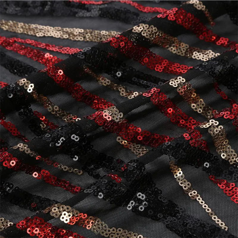 Lace176 черного и красного цвета волны с блестками вышивкой из сетчатой ткани