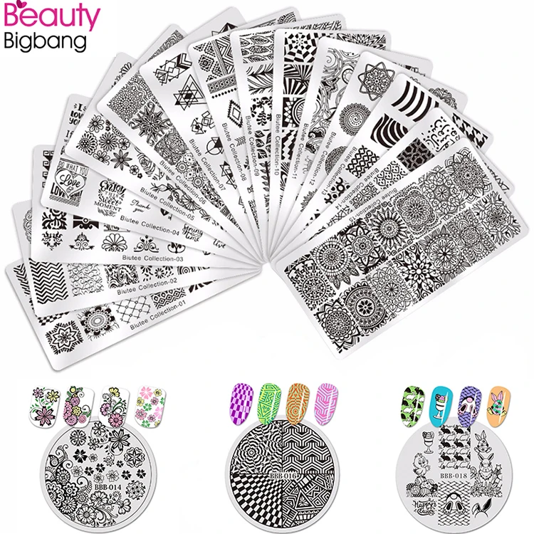 BeautyBigBang 6*12 см прямоугольные пластины для штамповки ногтей летние цветочные геометрические трафареты для дизайна ногтей
