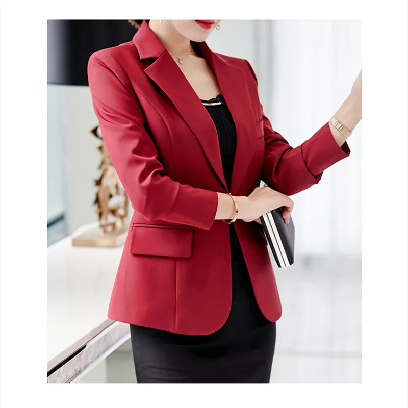 

Spring Autumn Slim Fit Women Formal Jackets Work Office Ladies Lapel Solid Coat Grey Black Fashion Chaqueta Female Tops