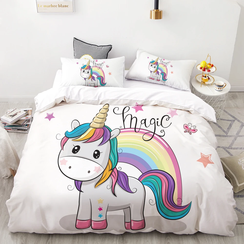 

3D HD Digital Printing Custom Bedding Set,Duvet Cover Set Queen King,Bedclothes Black Mgaic Unicorn Drop Shipping
