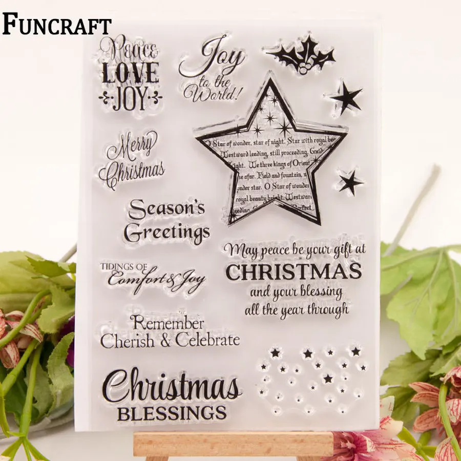 1 лист Звезды Рождество благословение буквы ясные резиновые штампы для