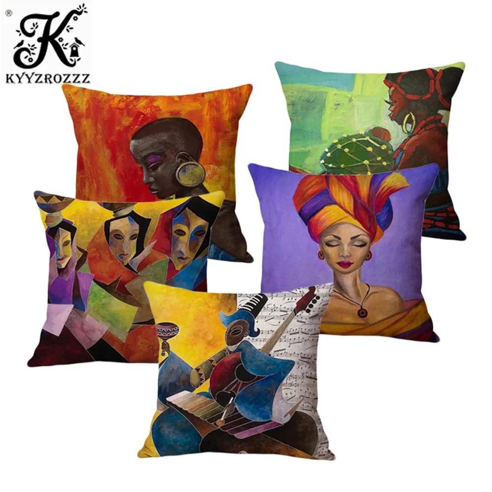 

Africa Traditional Culture Art Decoration Cushion Cover Colourful African Woman Abstract Music Artist Note Throw Pillow Case