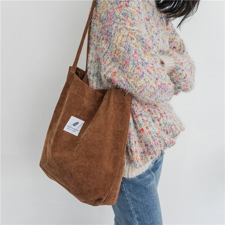 

Women Corduroy Canvas Shoulder Bag Female Casual Handbag Solid Color Tote Bags Reusable Foldable Large Shopping Travel Beach Bag