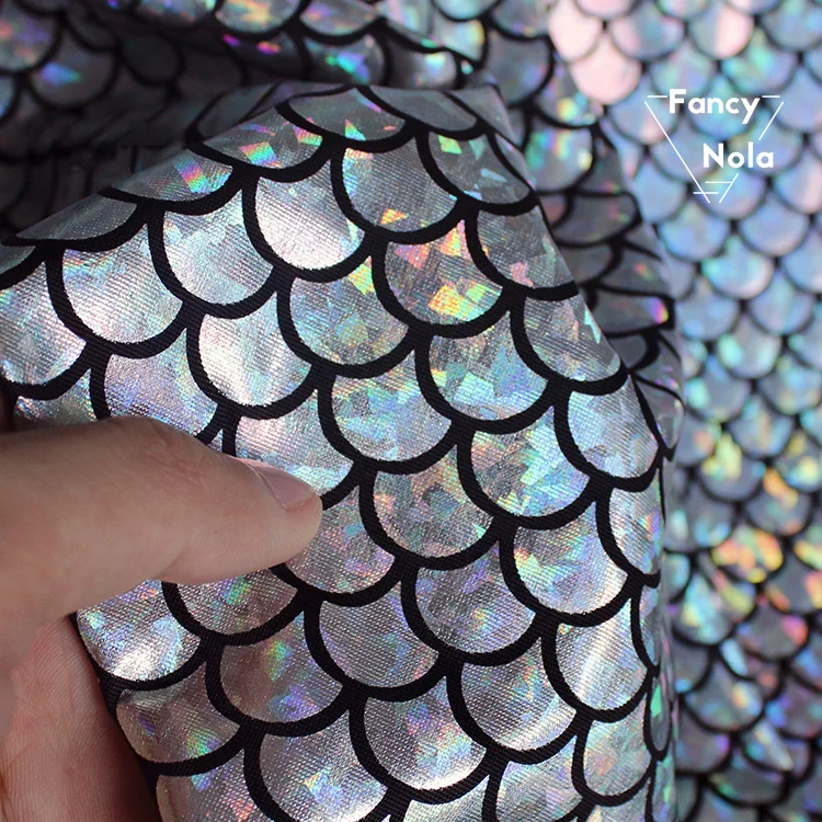 Растягивающаяся Переливающаяся дизайнерская ткань с рисунком рыбьей чешуи