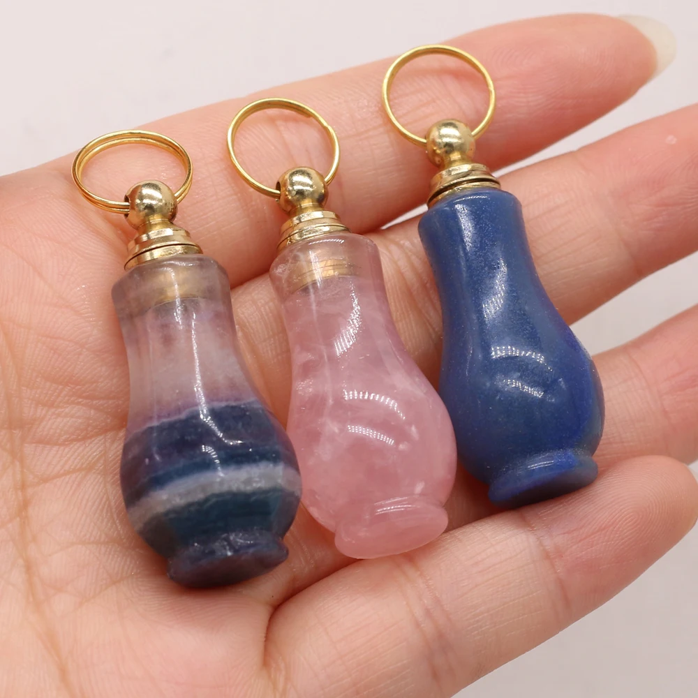 

New Natural Stone Perfume Bottle Pendant Rose Quartz Blue Aventurine Fluorite pendant Vase Shape Necklace MakingDIY Jewelry Gift