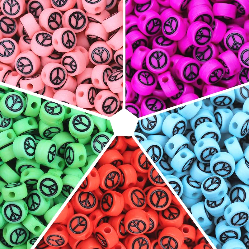 

100pcs/Lot 7mm Oval Shape Acrylic Spaced Beads Peace Symbol Beads For Jewelry Making DIY Charms Bracelet Necklac Accessories