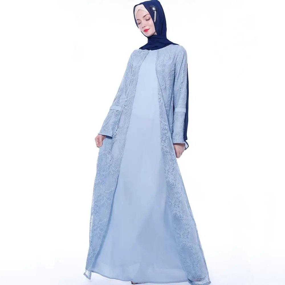 

Abaya Women Maxi Dress Muslim Lace Patchwork Dress Kaftan Dubai Jilbab Maxi Robe Gown Islamic Clothing With Belt Long Sleeve New