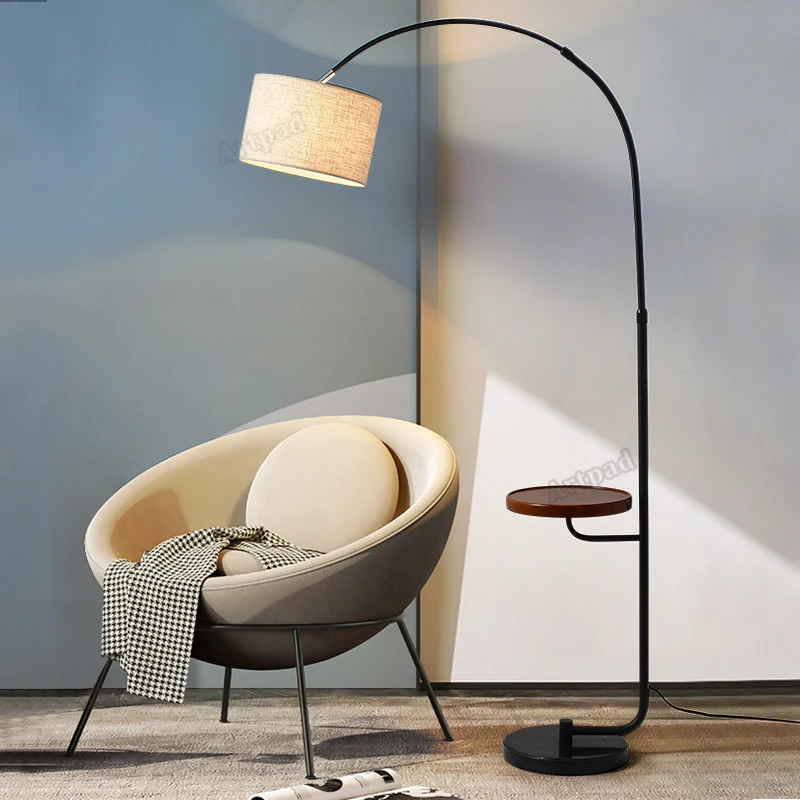

Modern Sofa Floor Lamp White Fabric Lamp Shade Led Floor Lamps with Shelves for Living Room Office Bedroom Bedside Lamp 220V