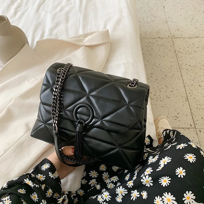 

European and American Ladies Casual Small Bag 2021 New High-quality Rhombic Chain Female Bag Korean Shoulder Messenger Bag
