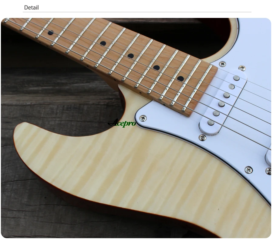 In Stock Acepro Electric Guitar, High quality Natural Flame Maple top Guitar, Wilkinson Tremolo Bridge, 2 Piece Mahogany Body