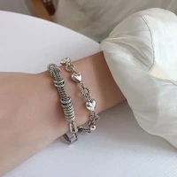 925 sterling silver circle heart bracelet for women vintage tassel bracelet jewelry gifts s b507