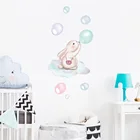 Милый кролик, выдувающие пузыри, наклейки на стену, обои для детской комнаты, домашний декор, фон для детской спальни, декоративные наклейки с животными