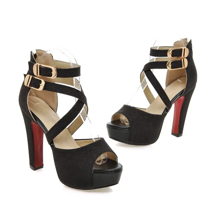 

Summer new nightclub waterproof table belt buckle women's shoes thick heel super high heel fish mouth large sandals