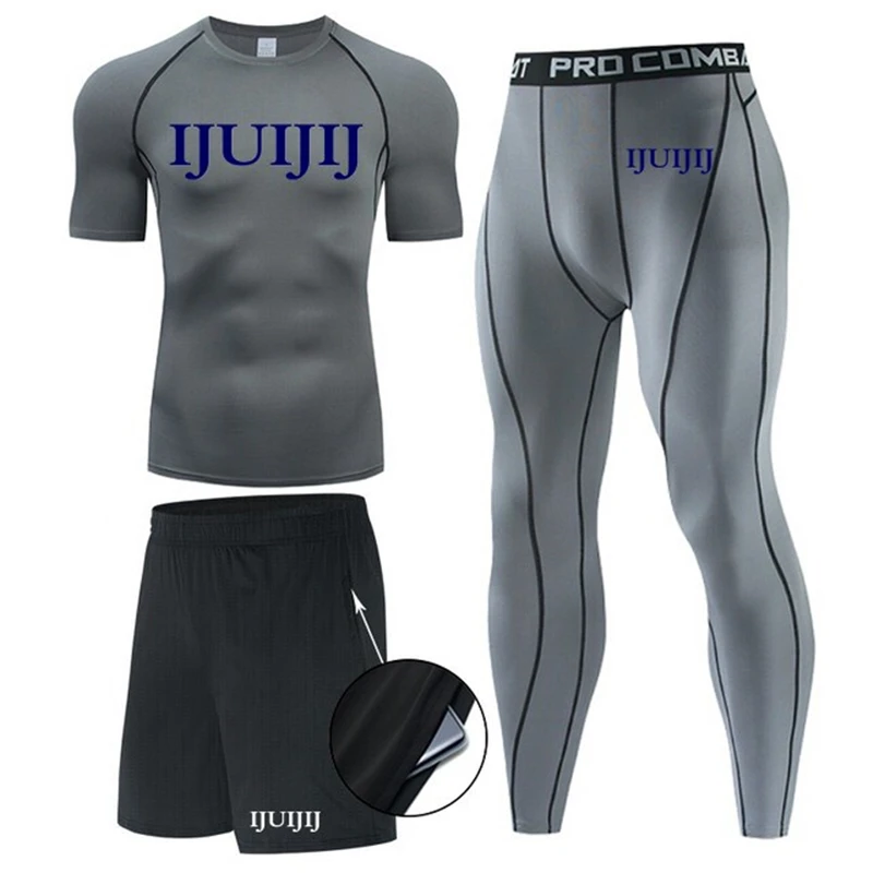 

Men Compression set ropa Long Sleeve T-shirt Men's Tight Pants Fitness Bodybuilding Clothes Brand Top Rashguard Sport Suit Men
