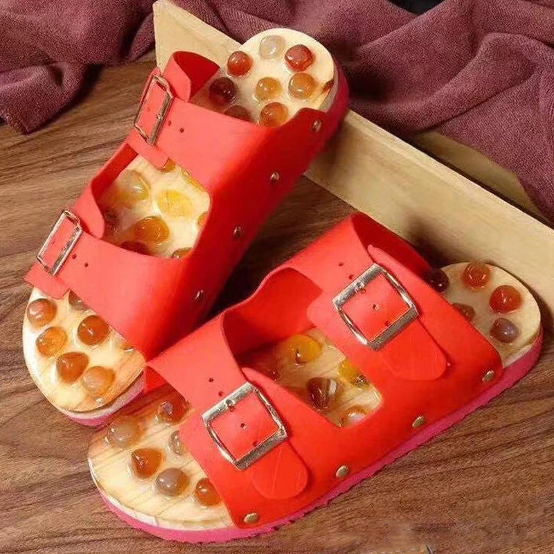 

Woman's Massage Slippers Fashion Red Health Agate Shoes Women Slides Woman Indoor Bathroom Shoes Ladies Outside Flat Sandals Hot