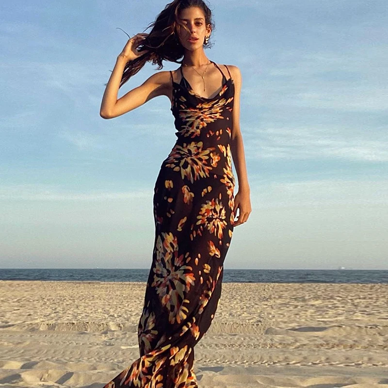 Sibybo Цветочный принт пикантные женские вечерние летнее платье на бретелях с