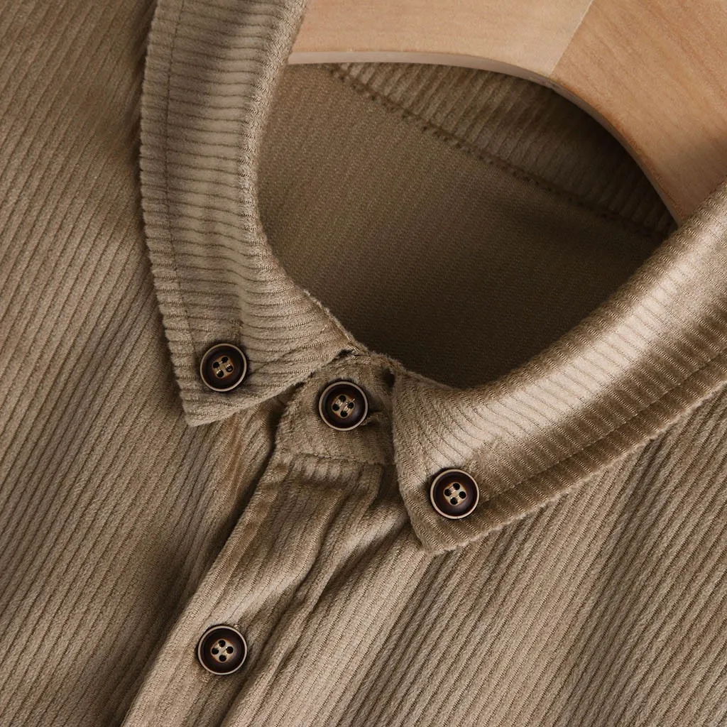 Мужская Вельветовая рубашка Повседневная Однотонная с карманами и длинным