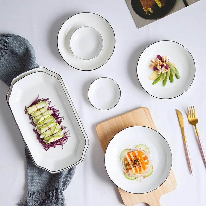 

Ceramic Dinner Plates Kitchen Tableware Snack Dessert Fruit Salad Plate Candlelight Dinner Wedding Supplies Tableware and Plates