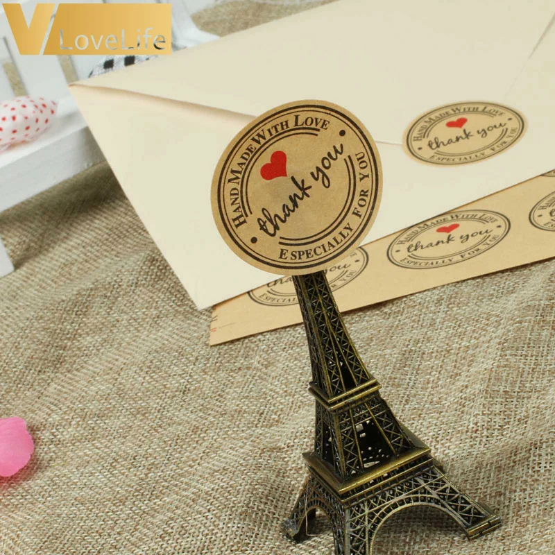 5 листов 60 шт крафт-бумага круглая наклейка спасибо с красным сердцем Декор