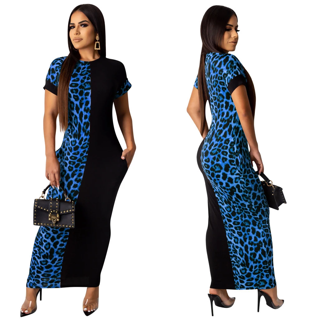 Сексуальное Леопардовый принт пэтчворк вечерние Клубные Длинные платья женские