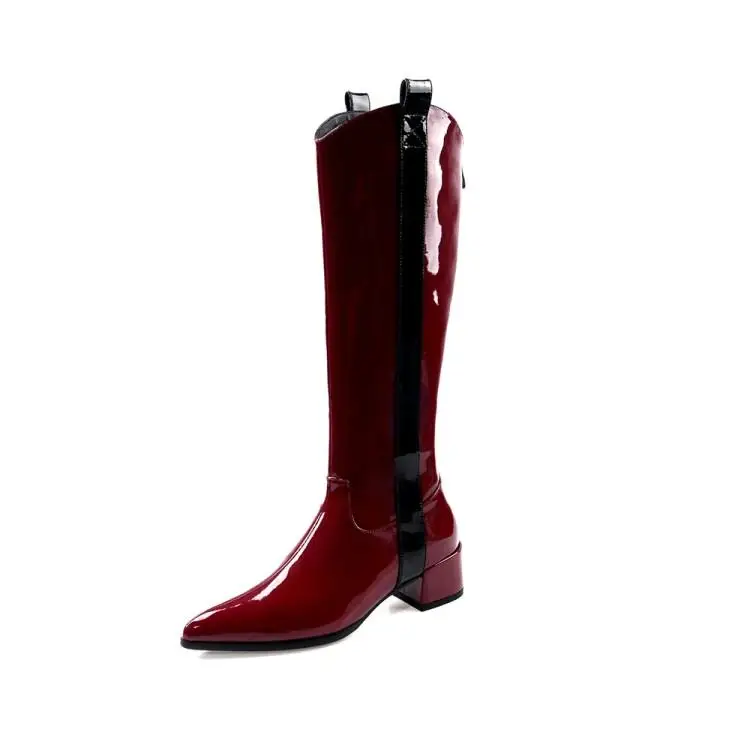Buono Scarpe/женские высокие сапоги из лакированной кожи; брендовая Дизайнерская обувь на массивном каблуке; Разноцветные сапоги с острым носком; женская обувь; Большой размер 42