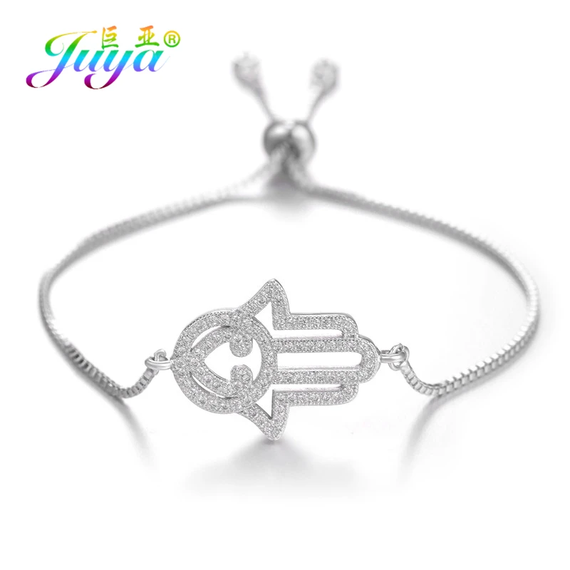 White Gold Bracelet Juya дизайн золото/серебро/розовое золото Хамса рука подвеска Фатима ожерелье для женщин мужчин Мода турецкие ювелирные изделия оптом - Окраска металла: White Gold Bracelet