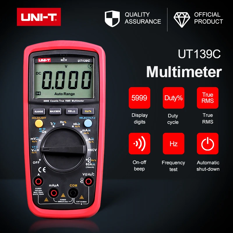 UT139C Цифровой мультиметр автоматический диапазон True RMS метр конденсатор тестер Ручной 6000 Счетчик Вольтметр температура ом тестер