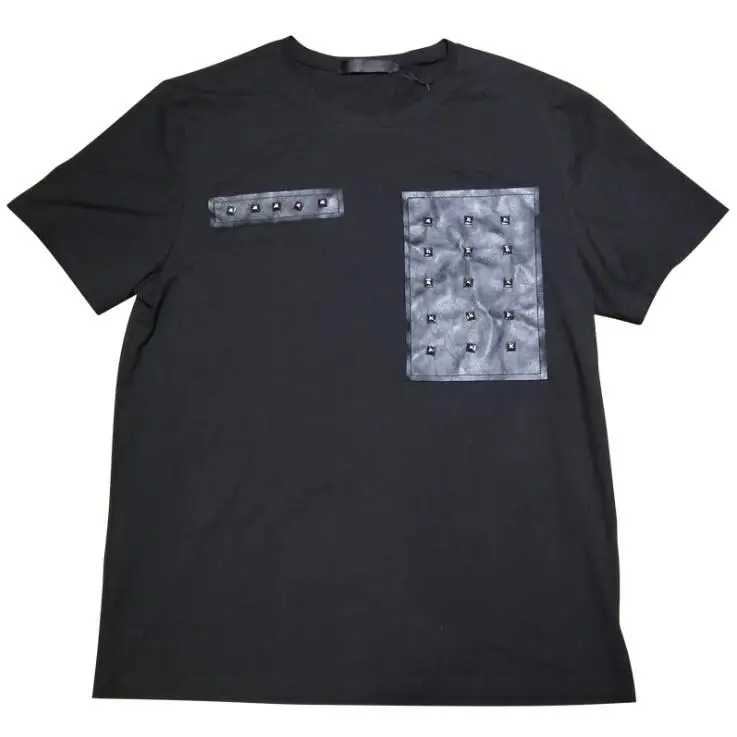 

Men rivet patchwork punk hip hop t shirt nightclub stage costume men personality vintage short sleeve tee shirts streetwear