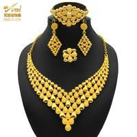 dubai luxury gold wedding jewelry set indian necklace earrings bracelet ring set water drop designer jewellery african bridal