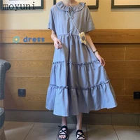 womens doll collar dress 2021 spring and summer new korean fashion style loose fresh over the knee student mid length oversize