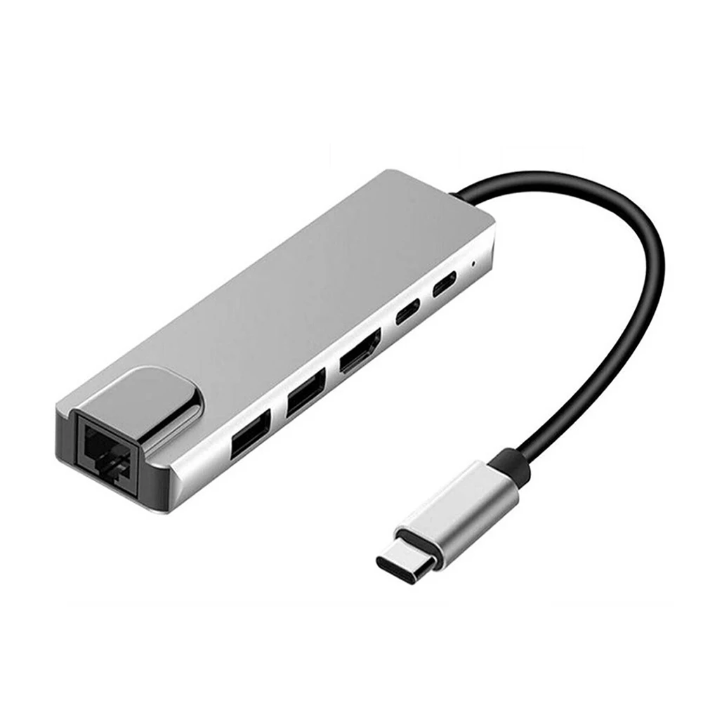 

Адаптер сетевой 6 в 1 с USB C на 4K HDMI USB 3,0 2,0 PD RJ45 для ПК поддерживает более высокие скорости передачи данных до 5 Гбит/с