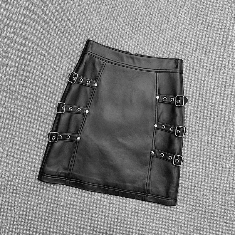 

Spring Autumn Black Real Sheep Skin Genuine Patent Leather Skirt High Waisted Flocking Pencil Skirts Women Party Sexy Clothes