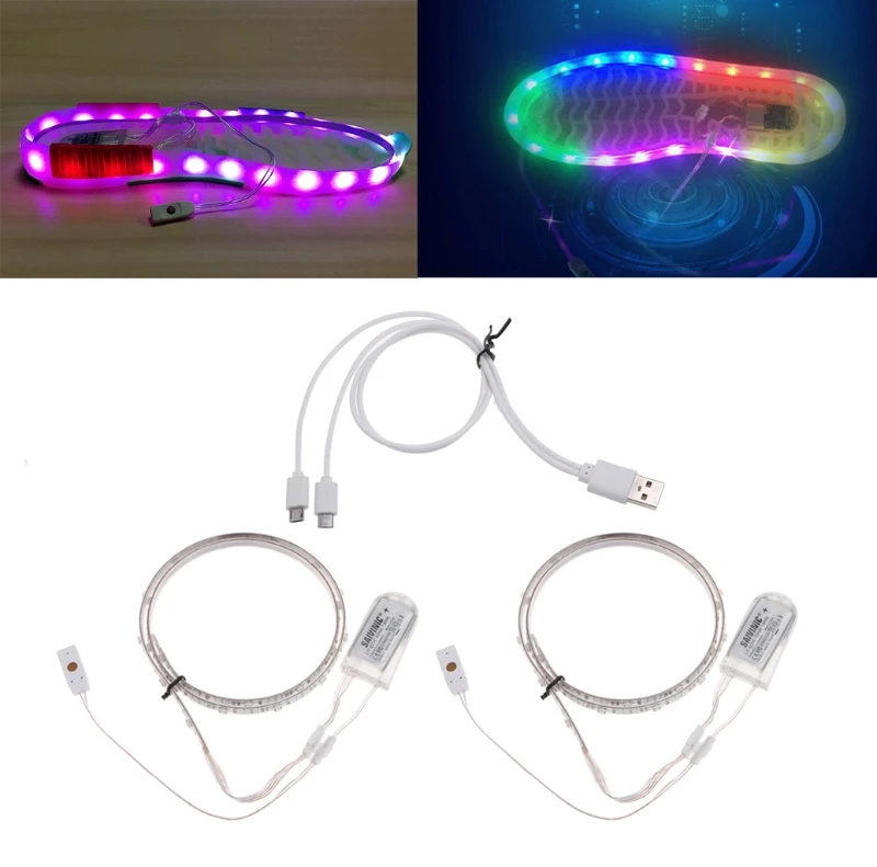 

Y5JF 1 Pair Waterproof USB LED Shoes Strip Light 0.65mx2 RGB SMD3528 Flexible Decor