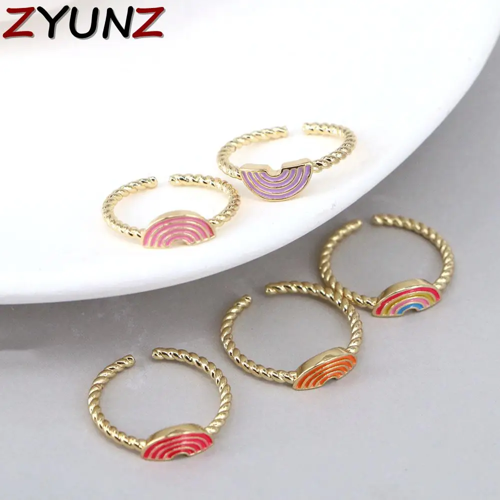 

5PCS, Summer Rainbow Enamel Open Fingers Rings Color Gold Color Rings For Women Girls Trendy Party Elegant Jewelry Gift