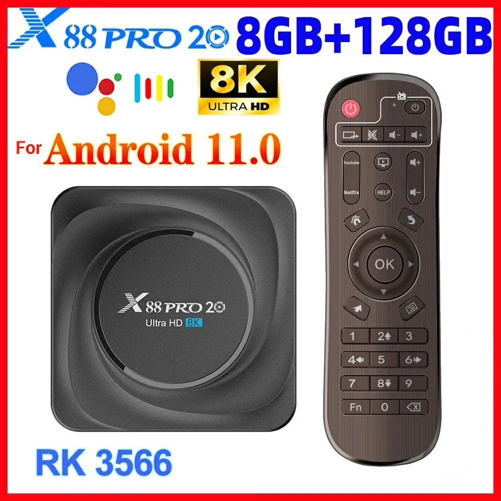 

ТВ-приставка X88 Pro 20 RK3566, Android 11, 32/64/128 ГБ, Wi-Fi, 10/100/1000 м