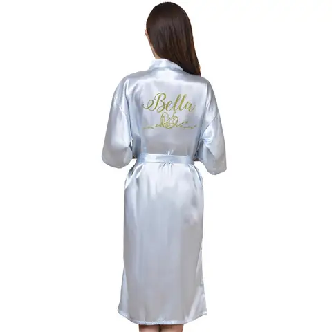 Персонализированное кимоно, однотонный атласный длинный домашний халат, кимоно, ночная рубашка, длинное платье, халат для женщин