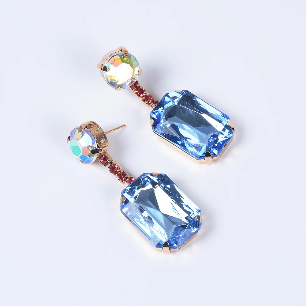 Корейские милые хрустальные висячие серьги Za для девочек синие со стразами