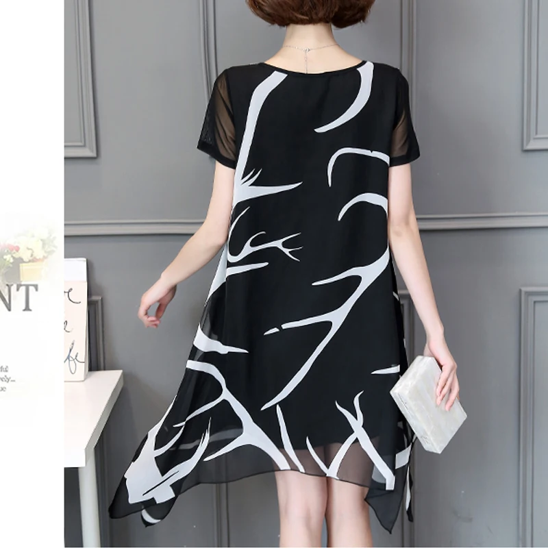 Женское шифоновое платье в полоску свободное Повседневное трапеция с круглым