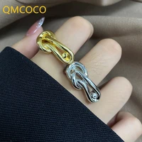 qmcoco retro trend knot personality simple index finger ring silver color fashion temperament for woman girl party gifts