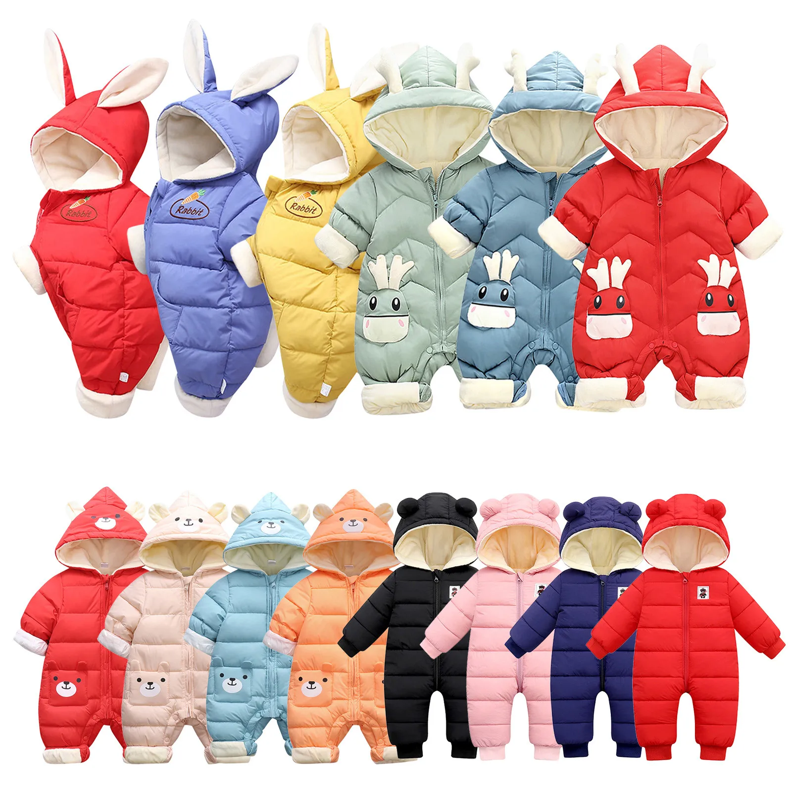 Детский Зимний пуховик с капюшоном и кроличьими ушками | Детская одежда обувь